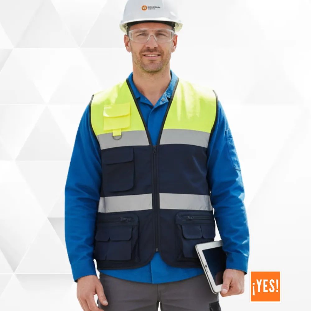 Chaleco combinado verde neon con azul oscuro