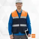 Chaleco combinado naranja con azul oscuro